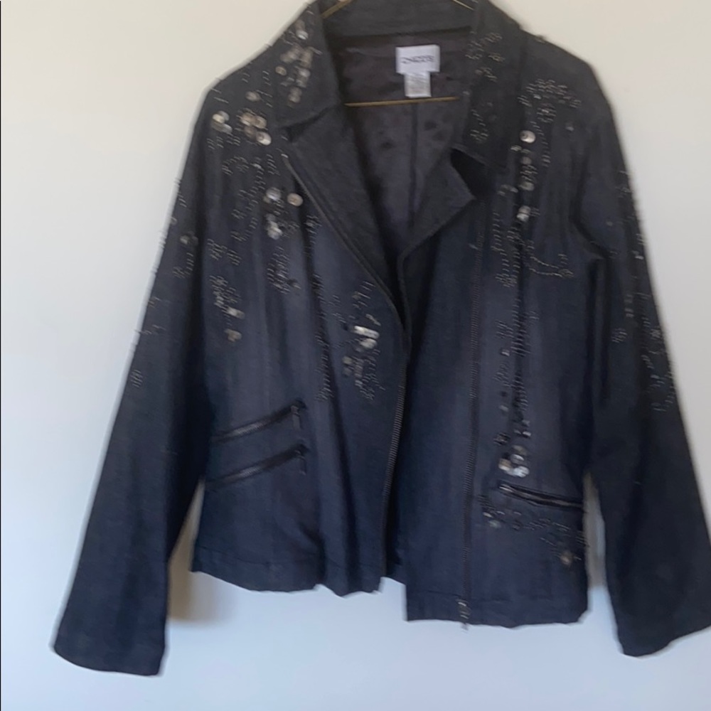 Chico’s Jean jacket with bead design size 1